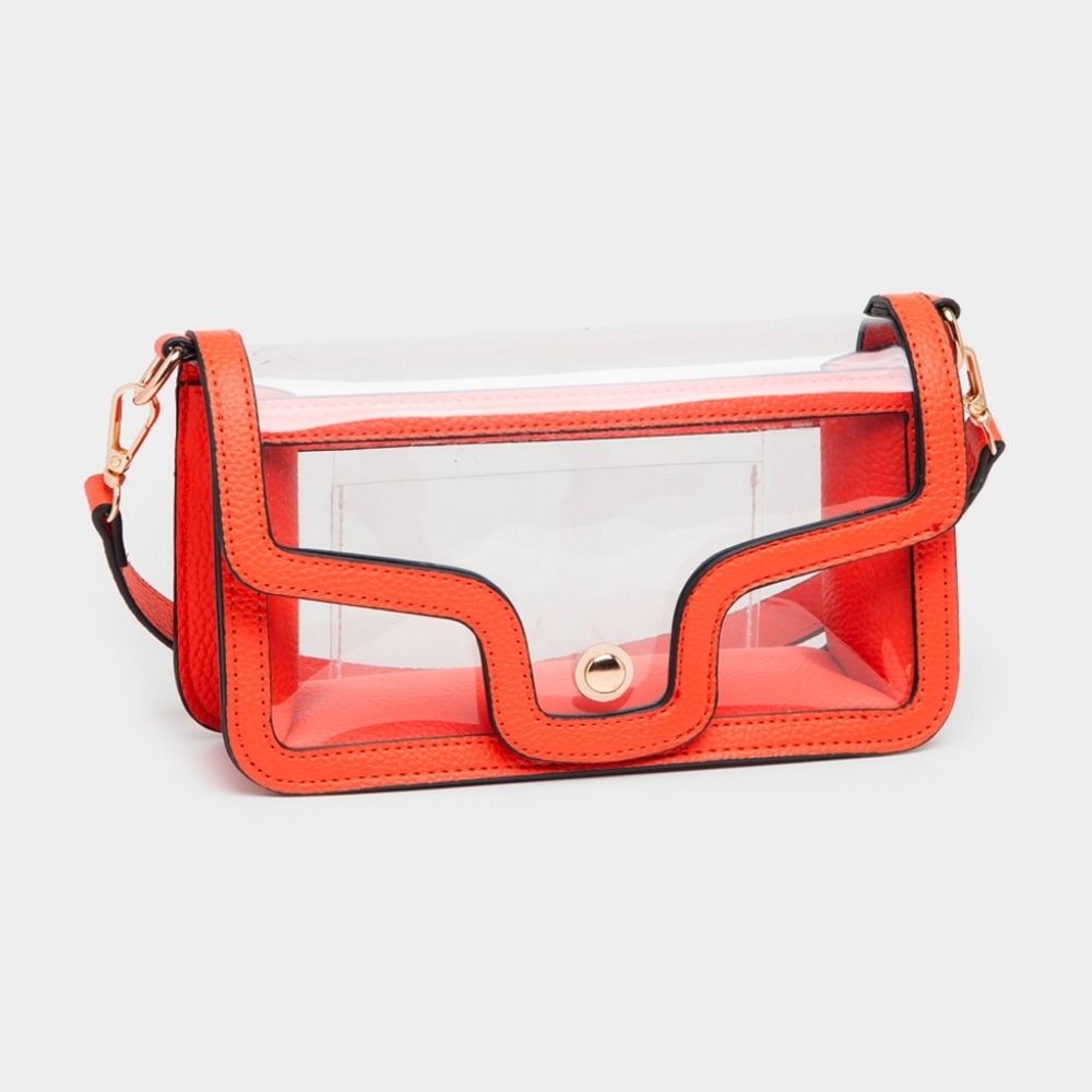 Orange Transparent Clear Rectangle Bag Purse Shoulder Leather Casual See Through